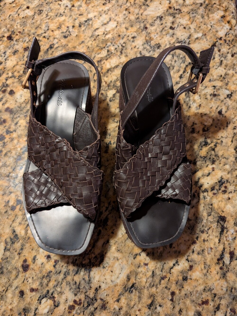 Madewell New (Barely Worn) Woven Leather Slingback Sandals - Dark Brown